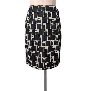 Vintage Y2K Silk Blend BANANA REPUBLIC Black White Print Skirt W/ Pockets 2